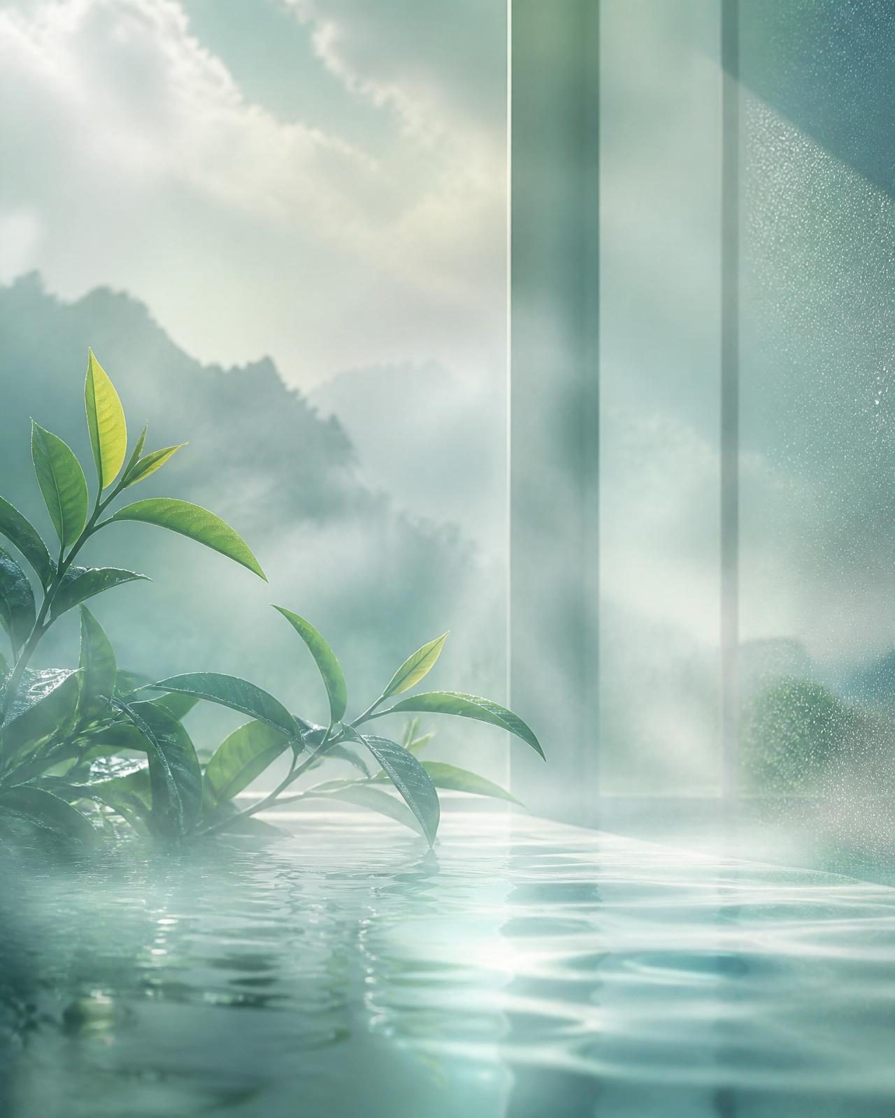 Aether sfeerbeeld, frisse mist en groene thee